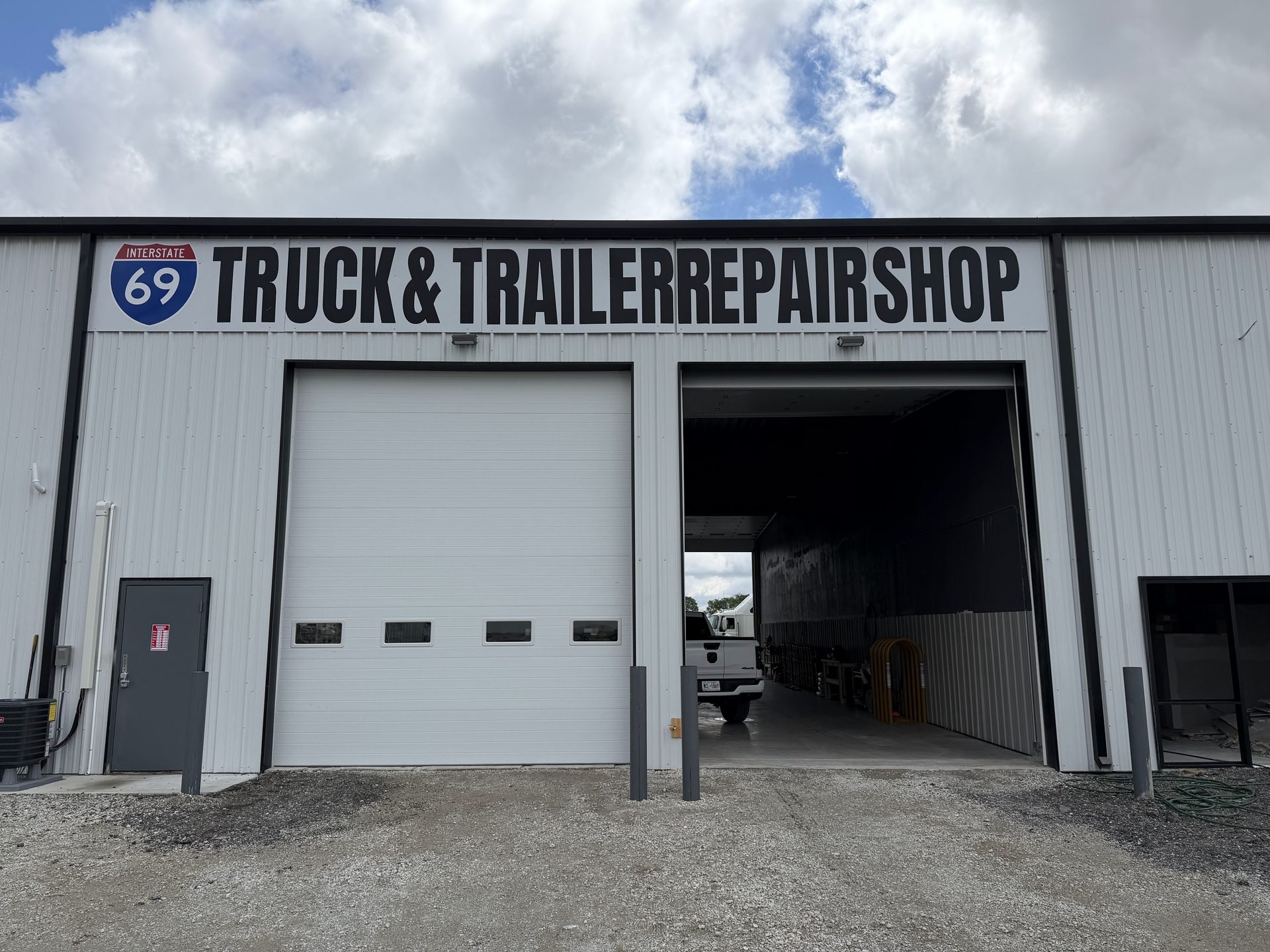 I69 Truck & Trailer Repair Shop building on SR 13 in Pendleton, Indiana, with the shop sign and service bays